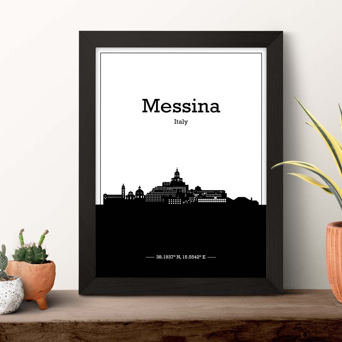 Poster con mapa de Messina - Italia. Láminas con Skyline de ciudades de Italia con sombra negra.-Artwork-Nacnic-Nacnic Estudio SL