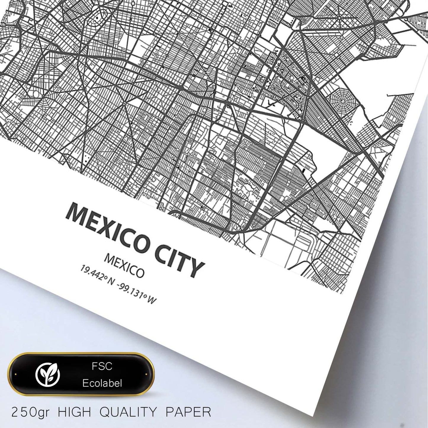 Poster con mapa de Mexico City - Mexico. Láminas de ciudades de Latinoamérica con mares y ríos en color negro.-Artwork-Nacnic-Nacnic Estudio SL