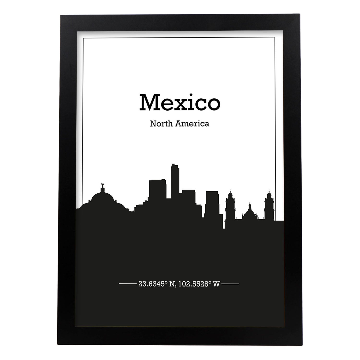 Poster con mapa de Mexico - Na. Láminas con Skyline de ciudades de Estados Unidos, Canada, Mexico con sombra negra.-Artwork-Nacnic-A3-Marco Negro-Nacnic Estudio SL