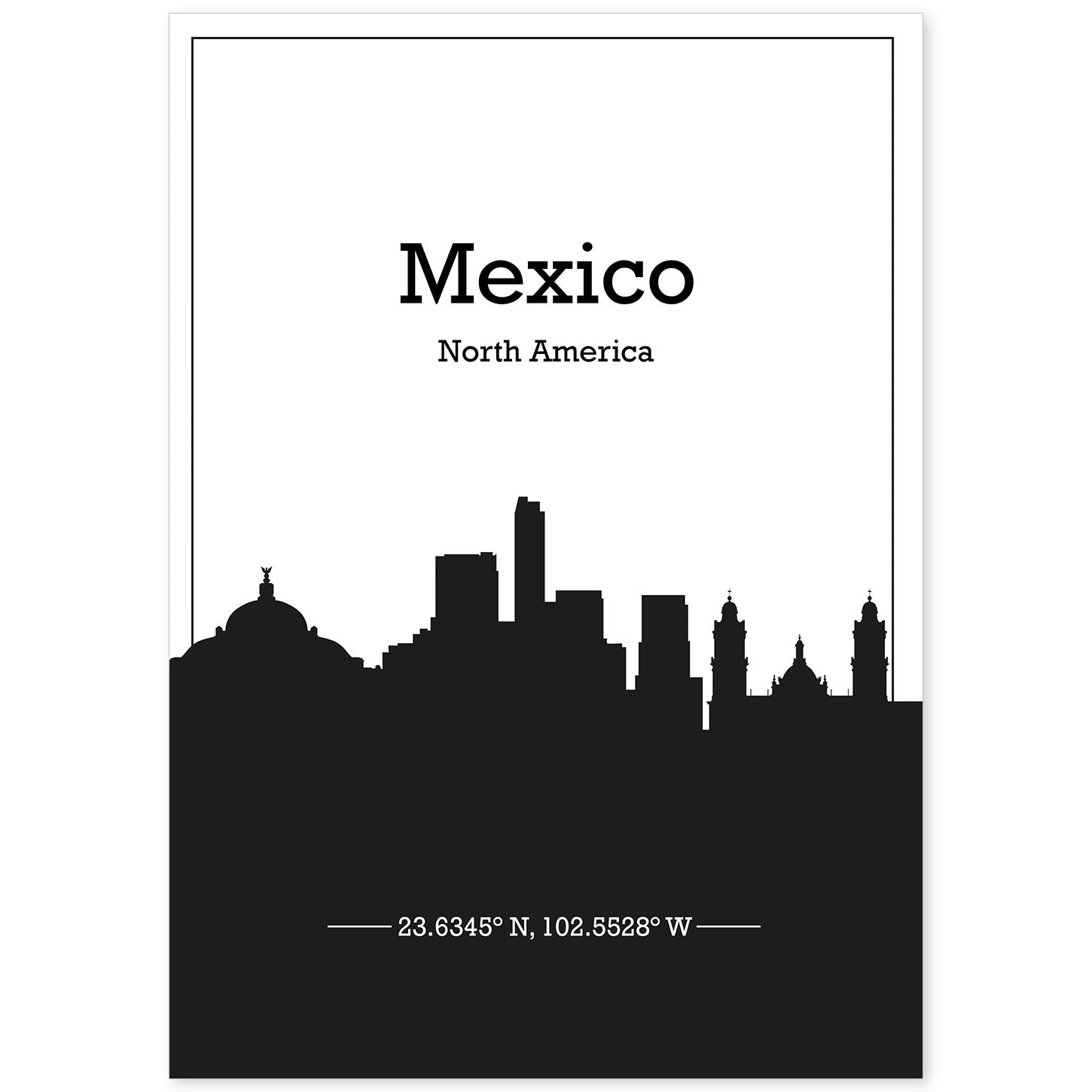 Poster con mapa de Mexico - Na. Láminas con Skyline de ciudades de Estados Unidos, Canada, Mexico con sombra negra.-Artwork-Nacnic-A4-Sin marco-Nacnic Estudio SL