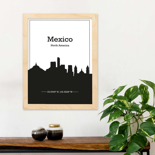 Poster con mapa de Mexico - Na. Láminas con Skyline de ciudades de Estados Unidos, Canada, Mexico con sombra negra.-Artwork-Nacnic-Nacnic Estudio SL