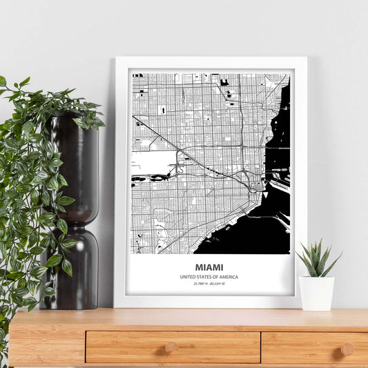 Poster con mapa de Miami - USA. Láminas de ciudades de Estados Unidos con mares y ríos en color negro.-Artwork-Nacnic-Nacnic Estudio SL
