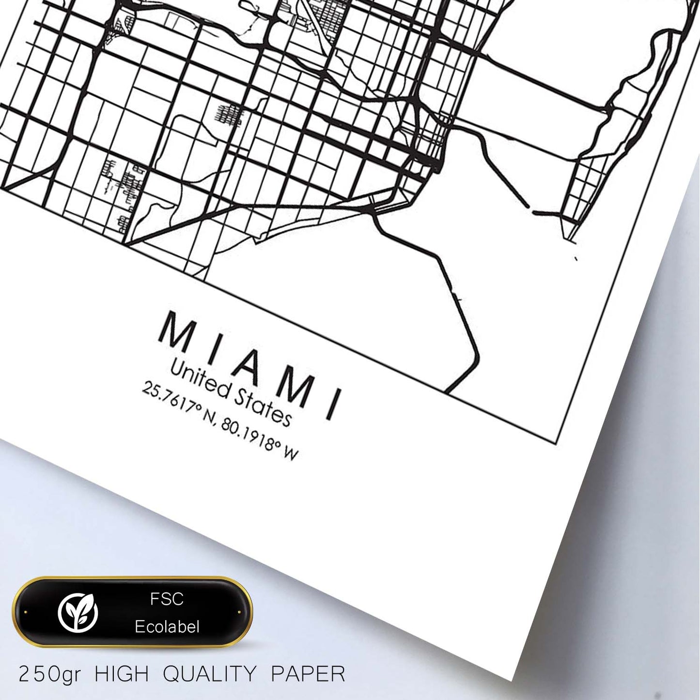 Poster con mapa de Miami. Lámina de Estados Unidos, con imágenes de mapas y carreteras-Artwork-Nacnic-Nacnic Estudio SL