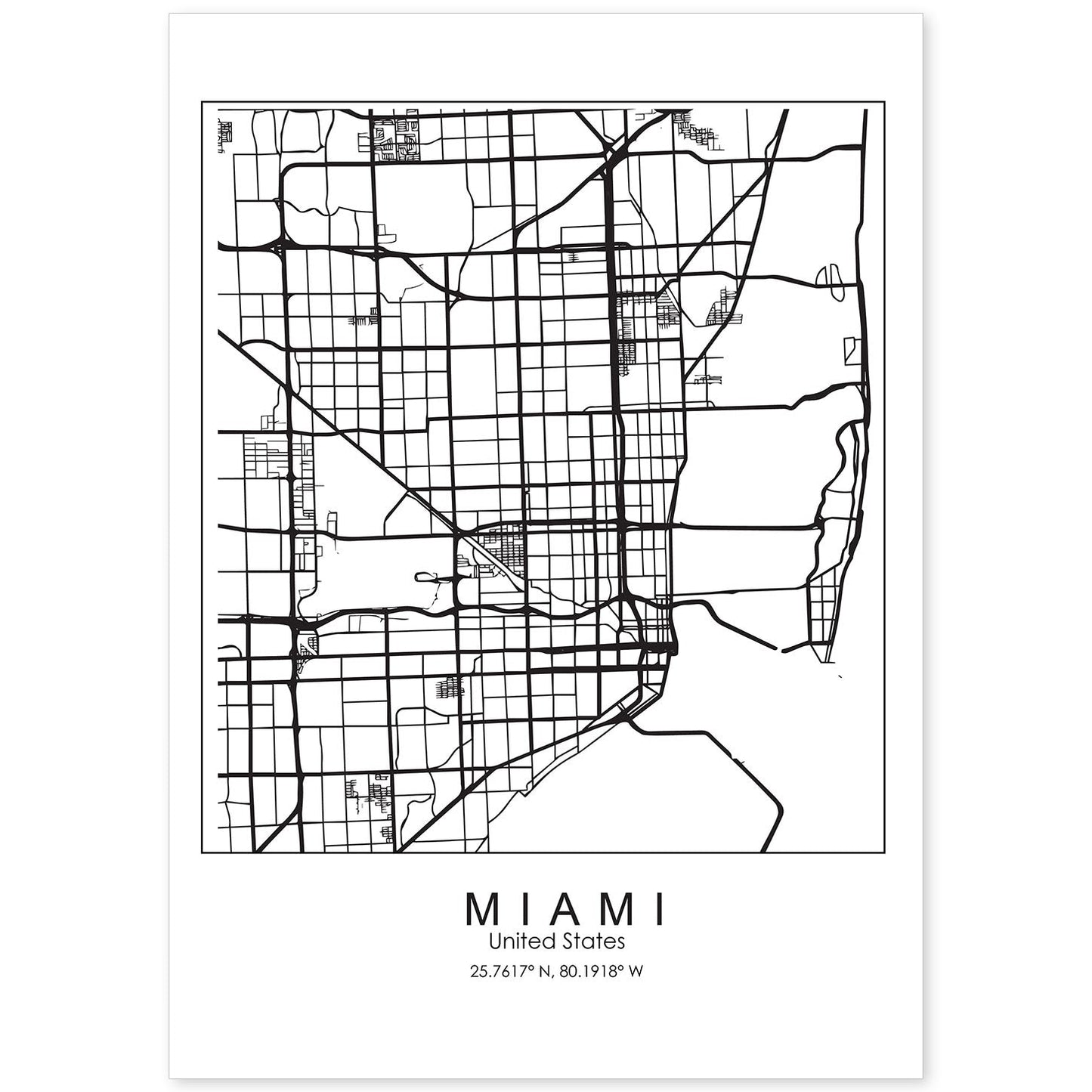 Poster con mapa de Miami. Lámina de Estados Unidos, con imágenes de mapas y carreteras-Artwork-Nacnic-A4-Sin marco-Nacnic Estudio SL