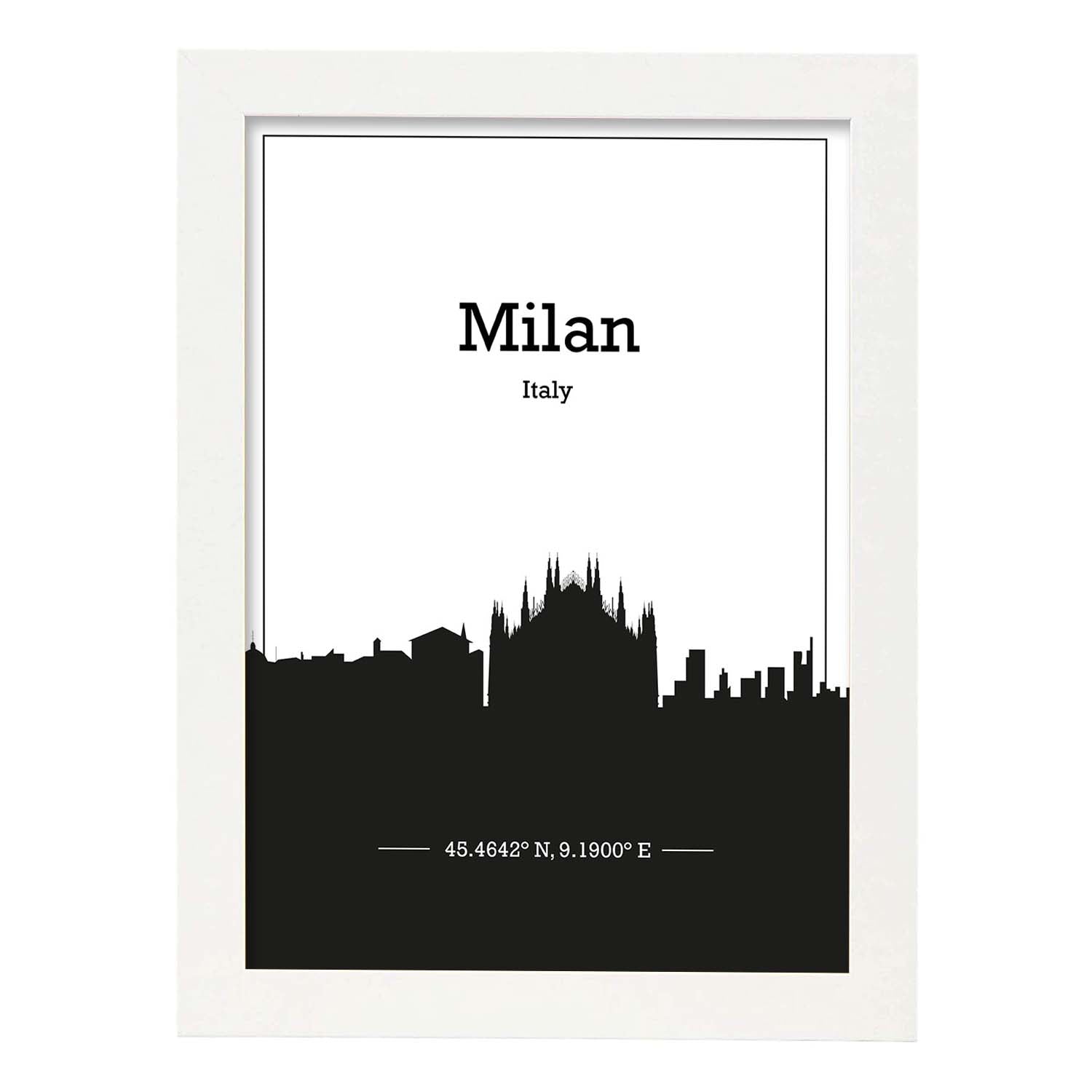 Poster con mapa de Milan - Italia. Láminas con Skyline de ciudades de Italia con sombra negra.-Artwork-Nacnic-A3-Marco Blanco-Nacnic Estudio SL
