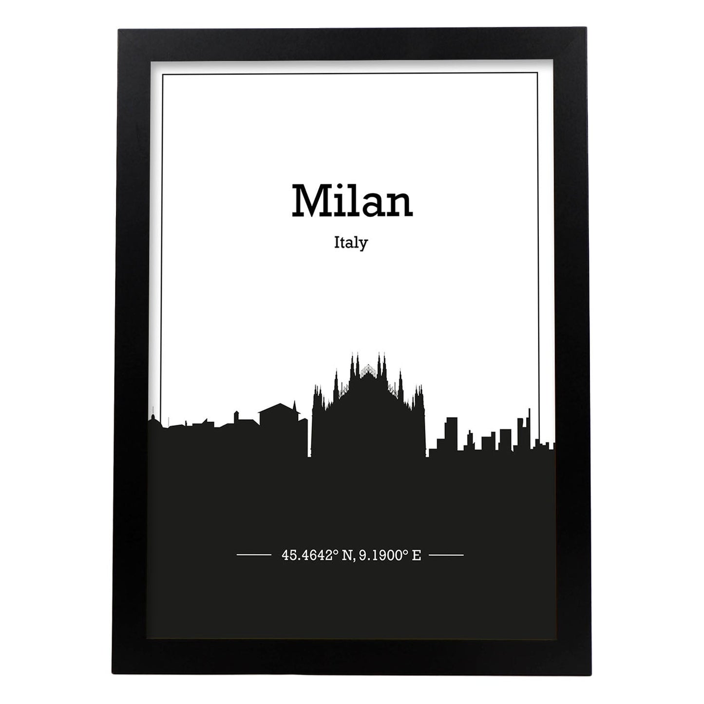 Poster con mapa de Milan - Italia. Láminas con Skyline de ciudades de Italia con sombra negra.-Artwork-Nacnic-A3-Marco Negro-Nacnic Estudio SL