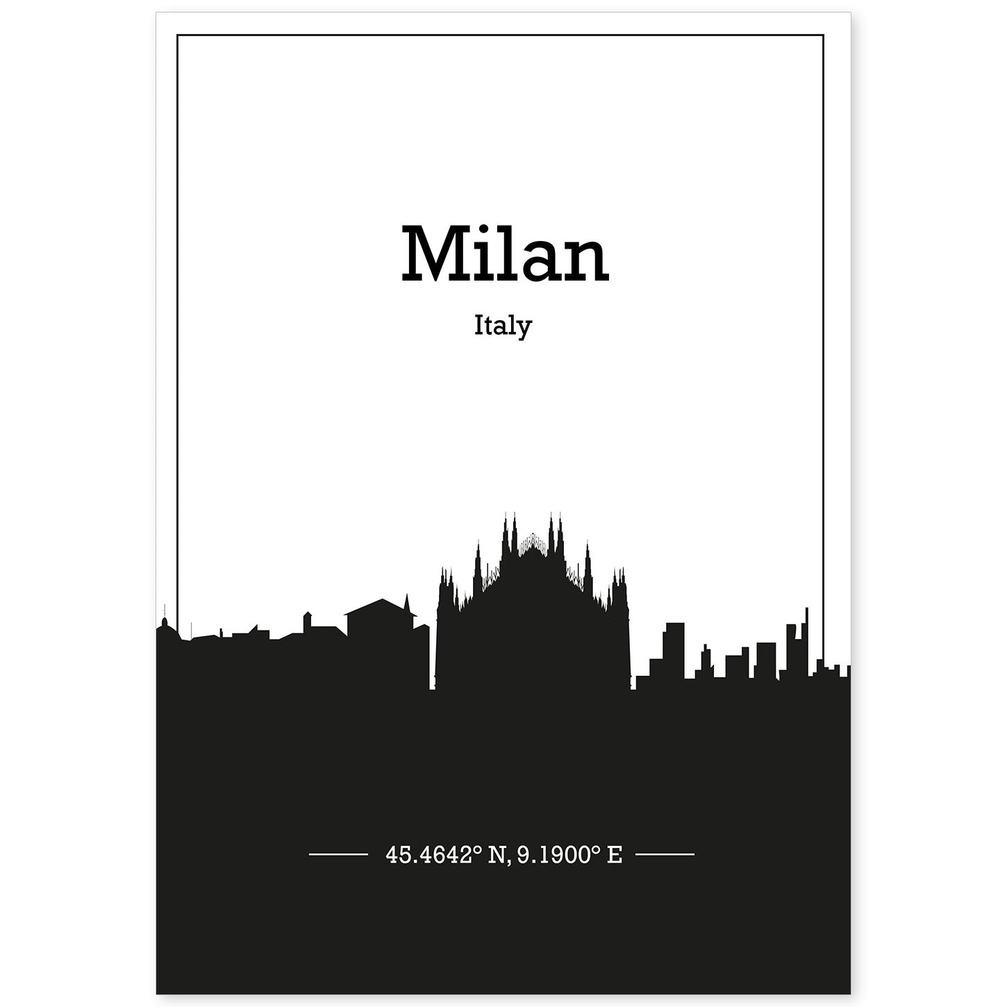 Poster con mapa de Milan - Italia. Láminas con Skyline de ciudades de Italia con sombra negra.-Artwork-Nacnic-A4-Sin marco-Nacnic Estudio SL