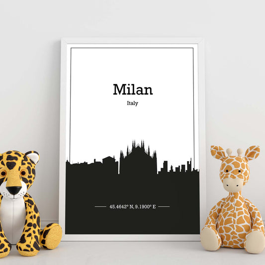 Poster con mapa de Milan - Italia. Láminas con Skyline de ciudades de Italia con sombra negra.-Artwork-Nacnic-Nacnic Estudio SL