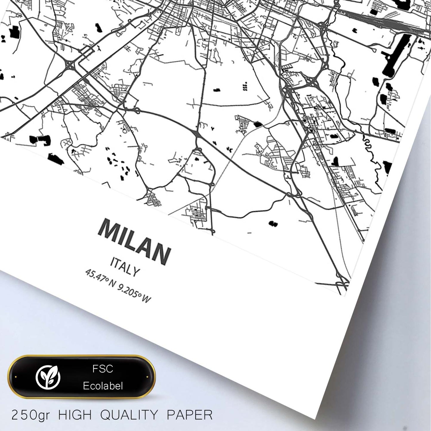 Poster con mapa de Milan - Italia. Láminas de ciudades de Italia con mares y ríos en color negro.-Artwork-Nacnic-Nacnic Estudio SL