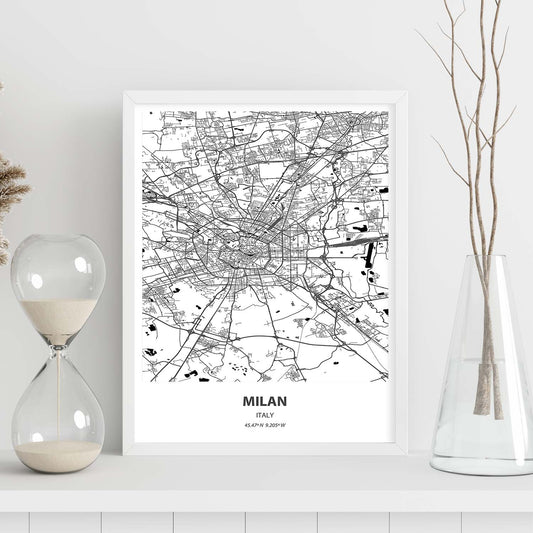Poster con mapa de Milan - Italia. Láminas de ciudades de Italia con mares y ríos en color negro.-Artwork-Nacnic-Nacnic Estudio SL