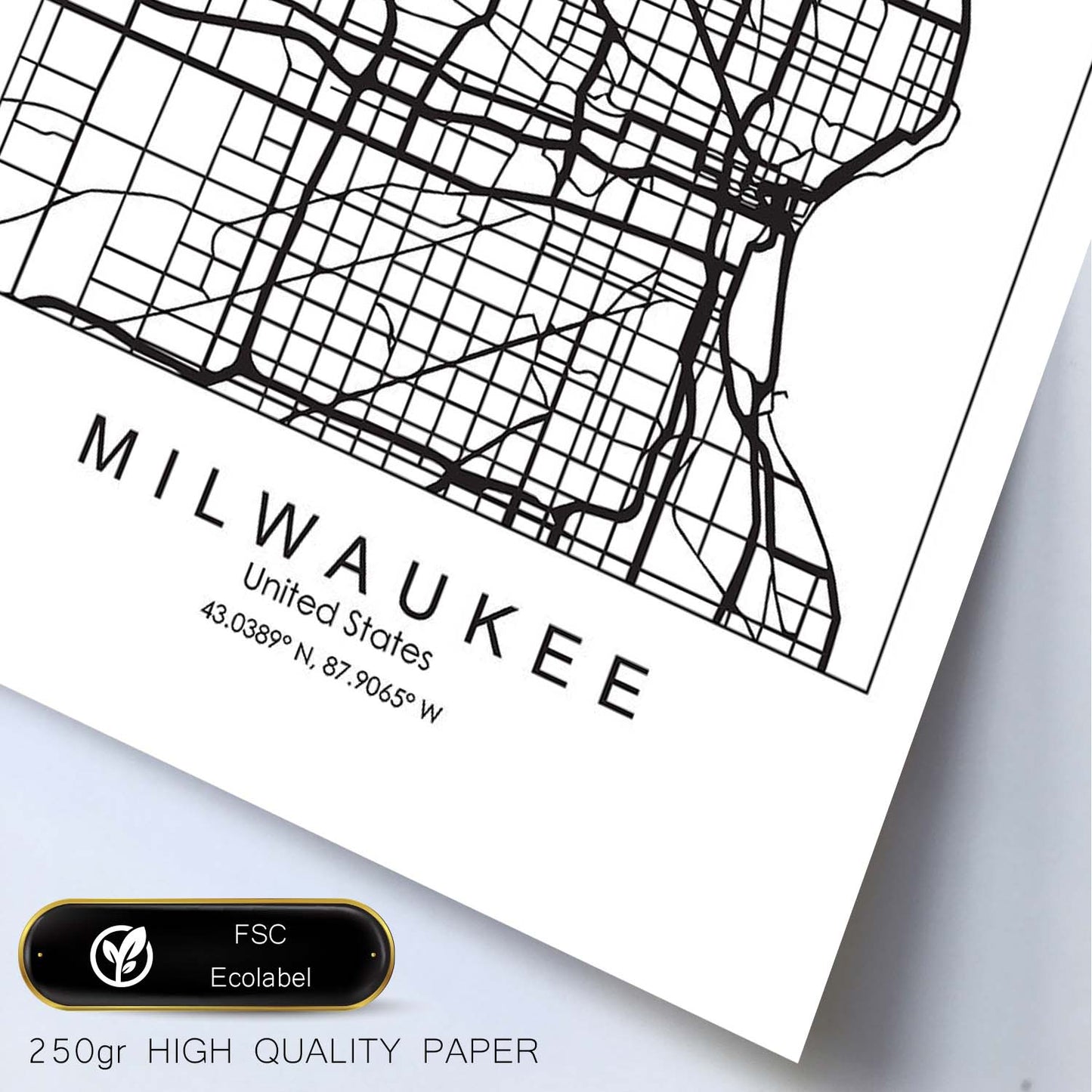 Poster con mapa de Milwaukee. Lámina de Estados Unidos, con imágenes de mapas y carreteras-Artwork-Nacnic-Nacnic Estudio SL