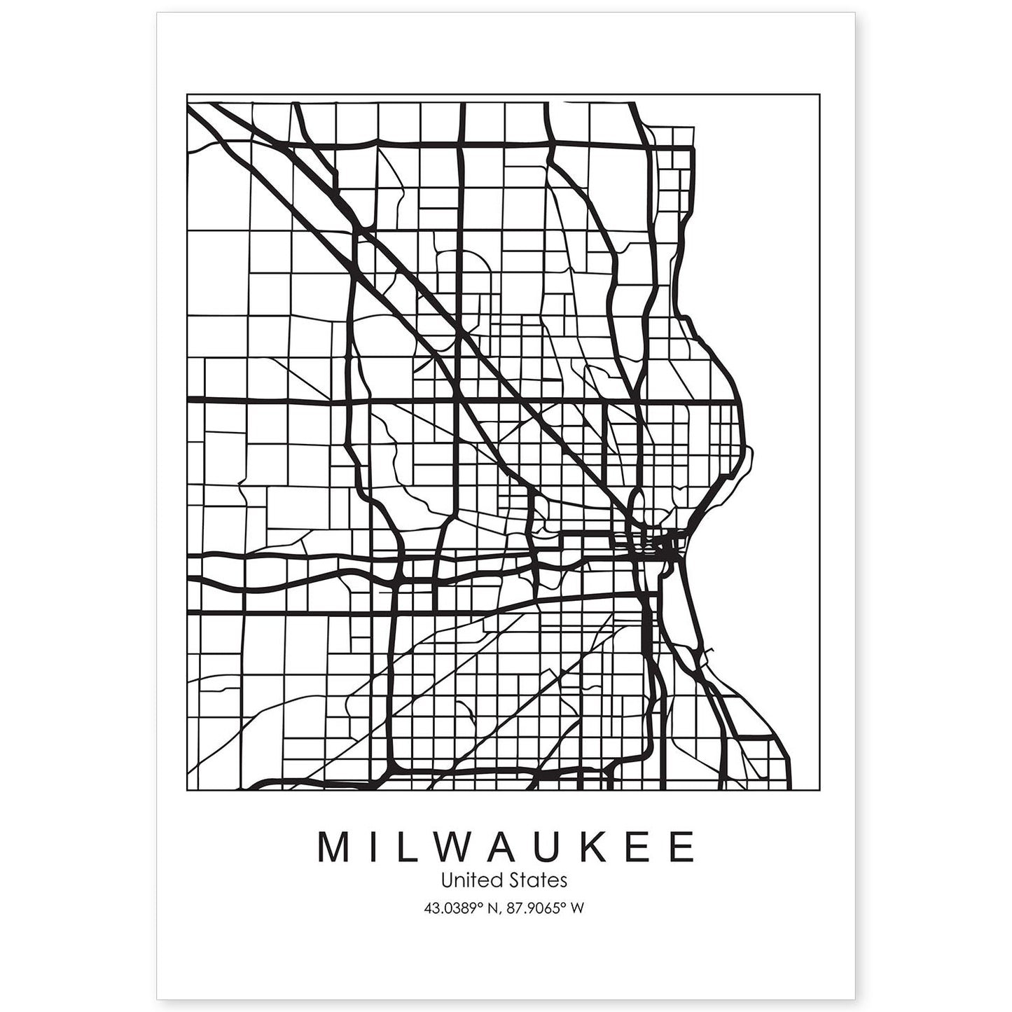 Poster con mapa de Milwaukee. Lámina de Estados Unidos, con imágenes de mapas y carreteras-Artwork-Nacnic-A4-Sin marco-Nacnic Estudio SL
