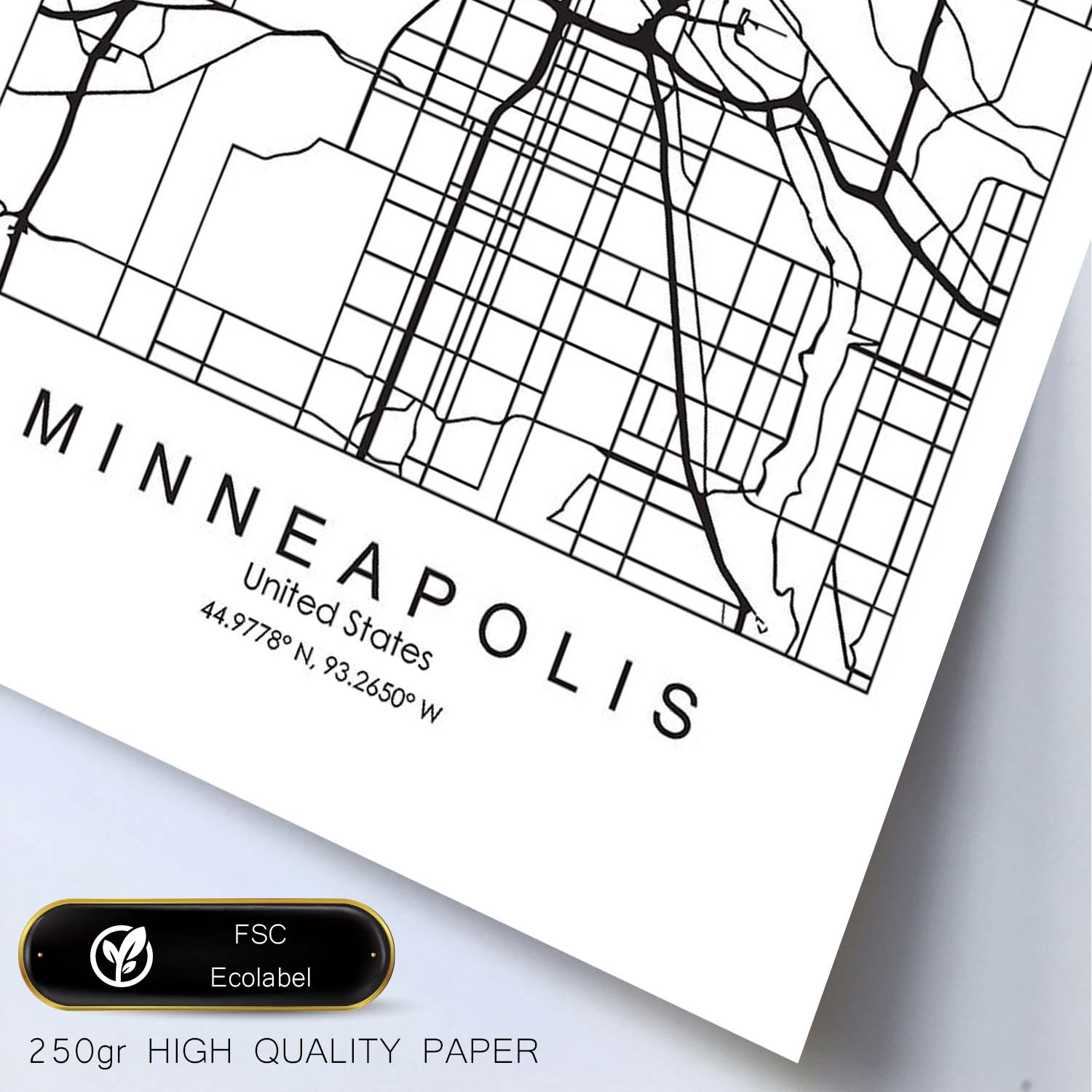 Poster con mapa de Minneapolis. Lámina de Estados Unidos, con imágenes de mapas y carreteras-Artwork-Nacnic-Nacnic Estudio SL