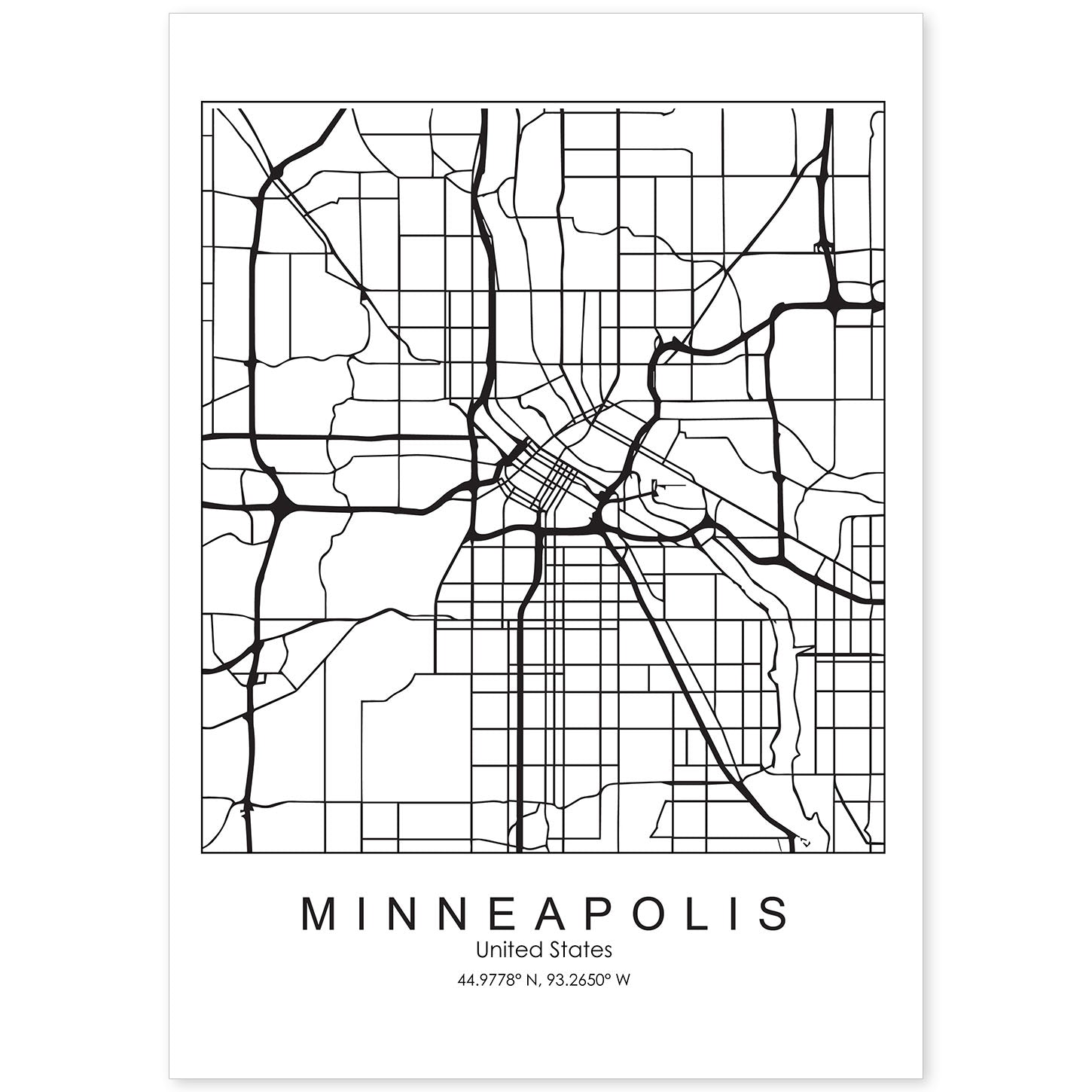 Poster con mapa de Minneapolis. Lámina de Estados Unidos, con imágenes de mapas y carreteras-Artwork-Nacnic-A4-Sin marco-Nacnic Estudio SL