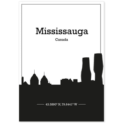 Poster con mapa de Mississauga - Canada. Láminas con Skyline de ciudades de Estados Unidos, Canada, Mexico con sombra negra.-Artwork-Nacnic-A4-Sin marco-Nacnic Estudio SL