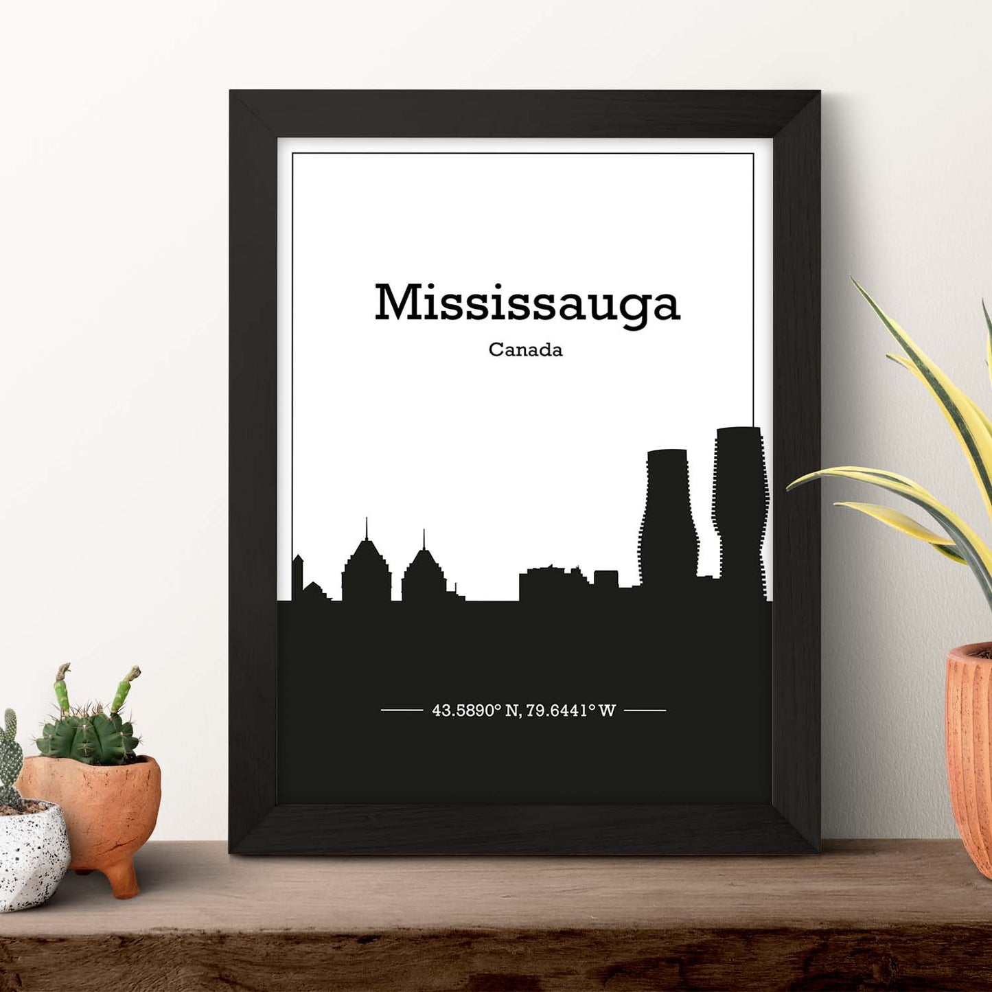 Poster con mapa de Mississauga - Canada. Láminas con Skyline de ciudades de Estados Unidos, Canada, Mexico con sombra negra.-Artwork-Nacnic-Nacnic Estudio SL
