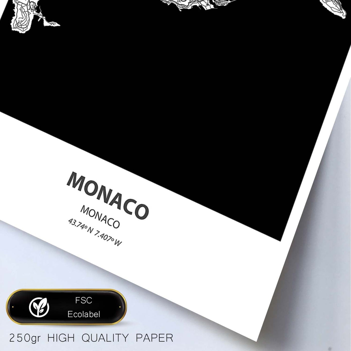 Poster con mapa de Monaco - Monaco. Láminas de ciudades de Europa con mares y ríos en color negro.-Artwork-Nacnic-Nacnic Estudio SL