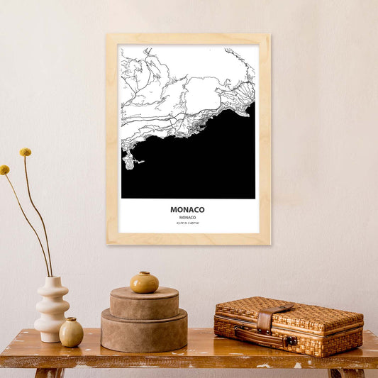 Poster con mapa de Monaco - Monaco. Láminas de ciudades de Europa con mares y ríos en color negro.-Artwork-Nacnic-Nacnic Estudio SL