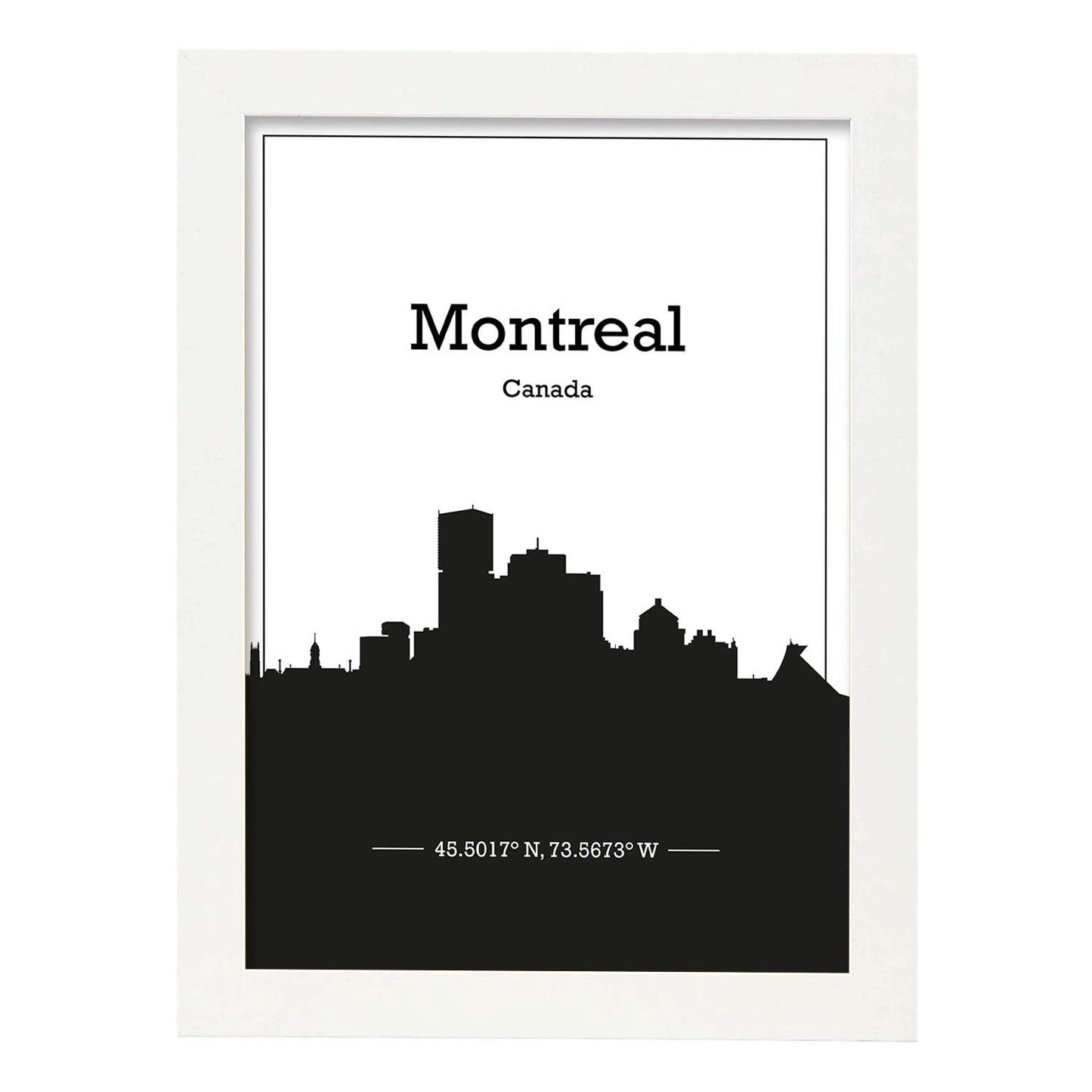 Poster con mapa de Montreal - Canada. Láminas con Skyline de ciudades de Estados Unidos, Canada, Mexico con sombra negra.-Artwork-Nacnic-A3-Marco Blanco-Nacnic Estudio SL