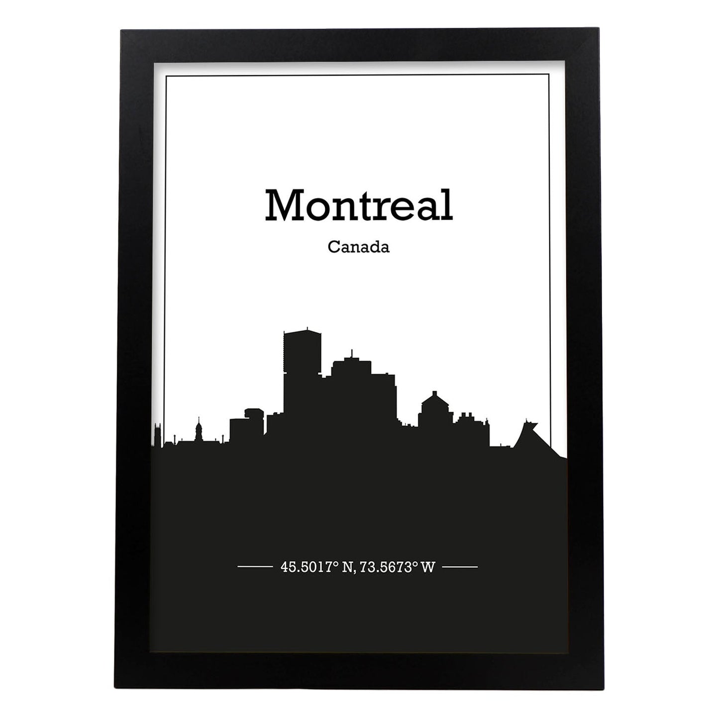 Poster con mapa de Montreal - Canada. Láminas con Skyline de ciudades de Estados Unidos, Canada, Mexico con sombra negra.-Artwork-Nacnic-A3-Marco Negro-Nacnic Estudio SL