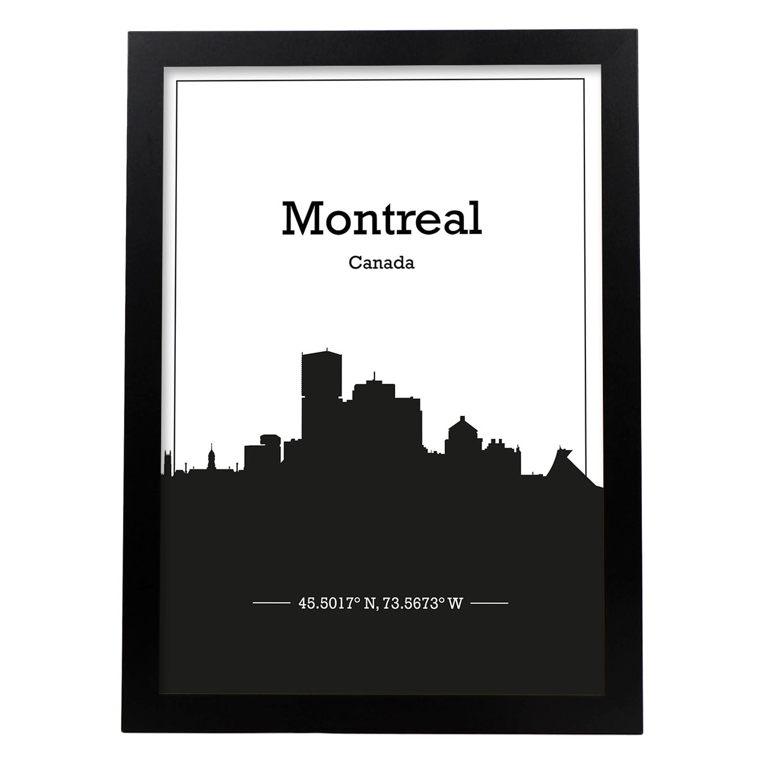 Poster con mapa de Montreal - Canada. Láminas con Skyline de ciudades de Estados Unidos, Canada, Mexico con sombra negra.-Artwork-Nacnic-A4-Marco Negro-Nacnic Estudio SL