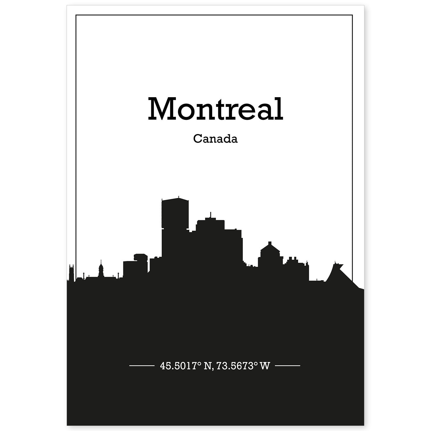 Poster con mapa de Montreal - Canada. Láminas con Skyline de ciudades de Estados Unidos, Canada, Mexico con sombra negra.-Artwork-Nacnic-A4-Sin marco-Nacnic Estudio SL