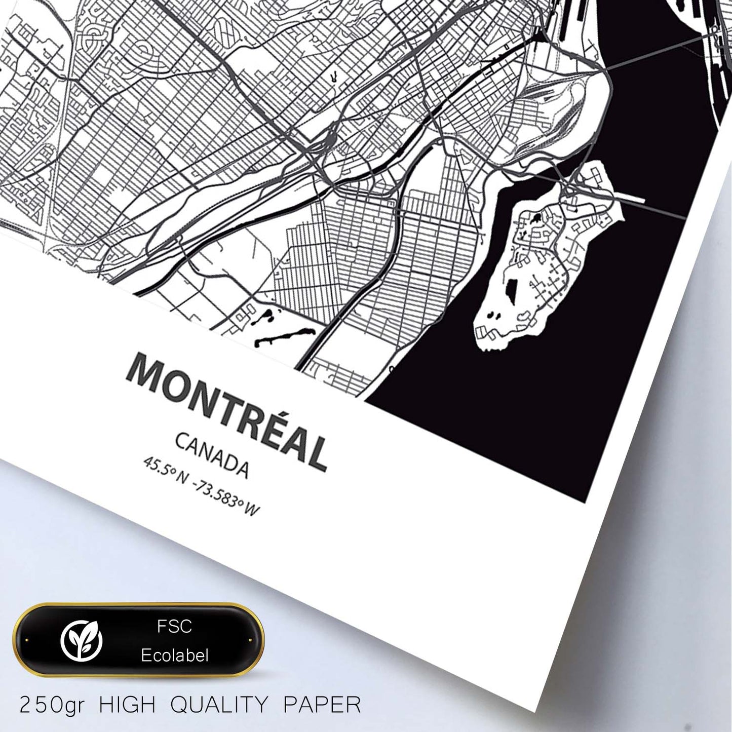 Poster con mapa de Montreal - canada. Láminas de ciudades de Canada con mares y ríos en color negro.-Artwork-Nacnic-Nacnic Estudio SL