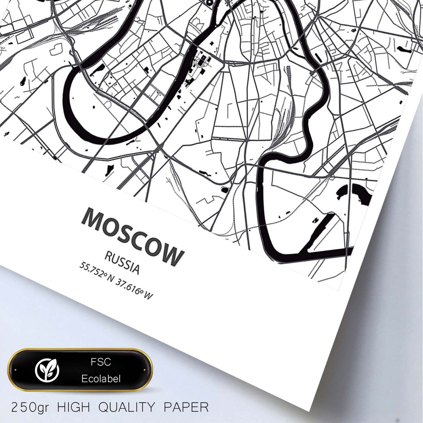 Poster con mapa de Moscow - Rusia. Láminas de ciudades de Asia con mares y ríos en color negro.-Artwork-Nacnic-Nacnic Estudio SL