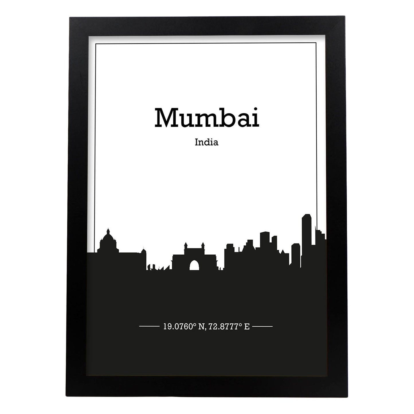 Poster con mapa de Mumbai - India. Láminas con Skyline de ciudades de Asia, Australia, y Oriente Medio con sombra negra.-Artwork-Nacnic-A3-Marco Negro-Nacnic Estudio SL
