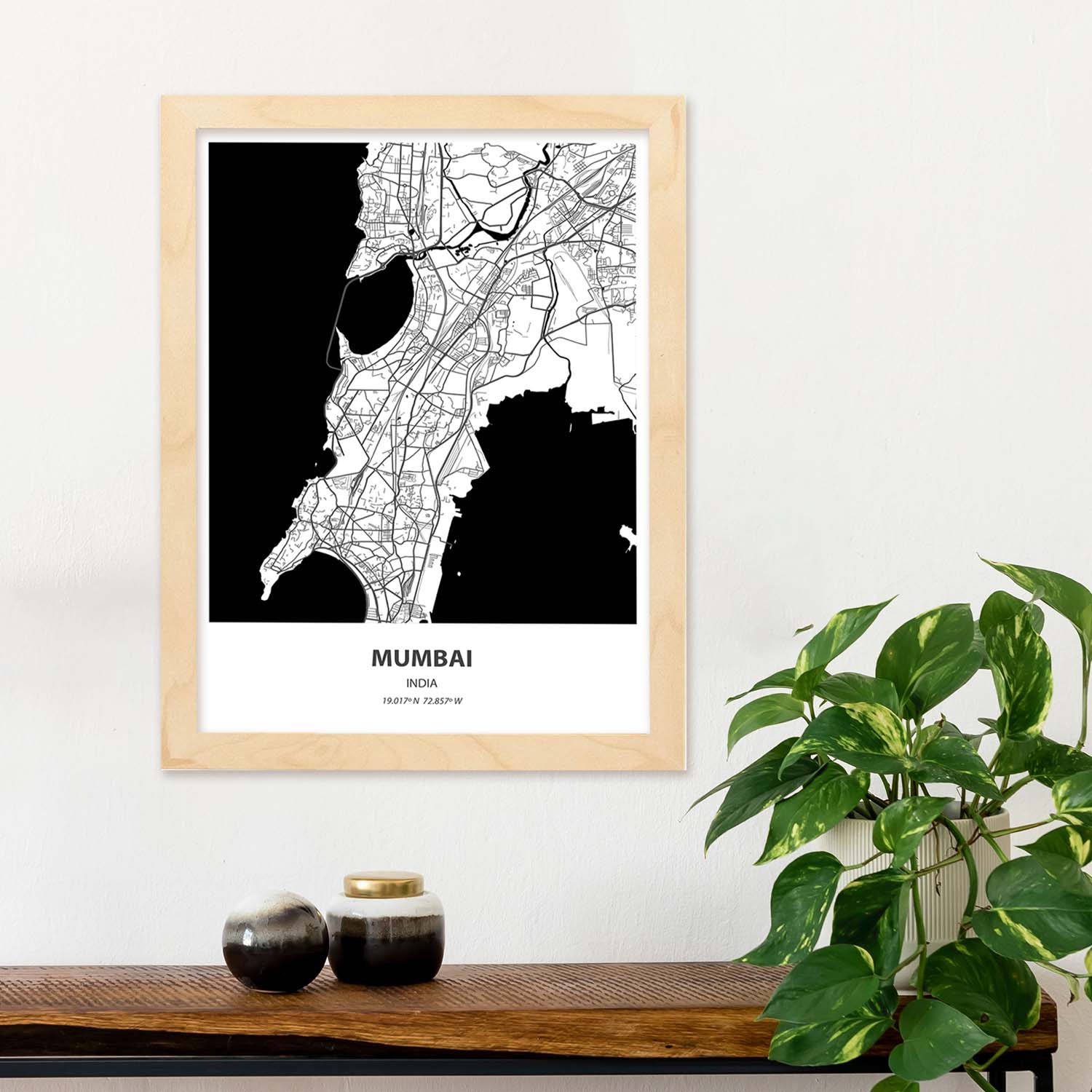 Poster con mapa de Mumbai - India. Láminas de ciudades de Asia con mares y ríos en color negro.-Artwork-Nacnic-Nacnic Estudio SL