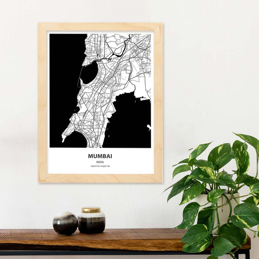 Poster con mapa de Mumbai - India. Láminas de ciudades de Asia con mares y ríos en color negro.-Artwork-Nacnic-Nacnic Estudio SL