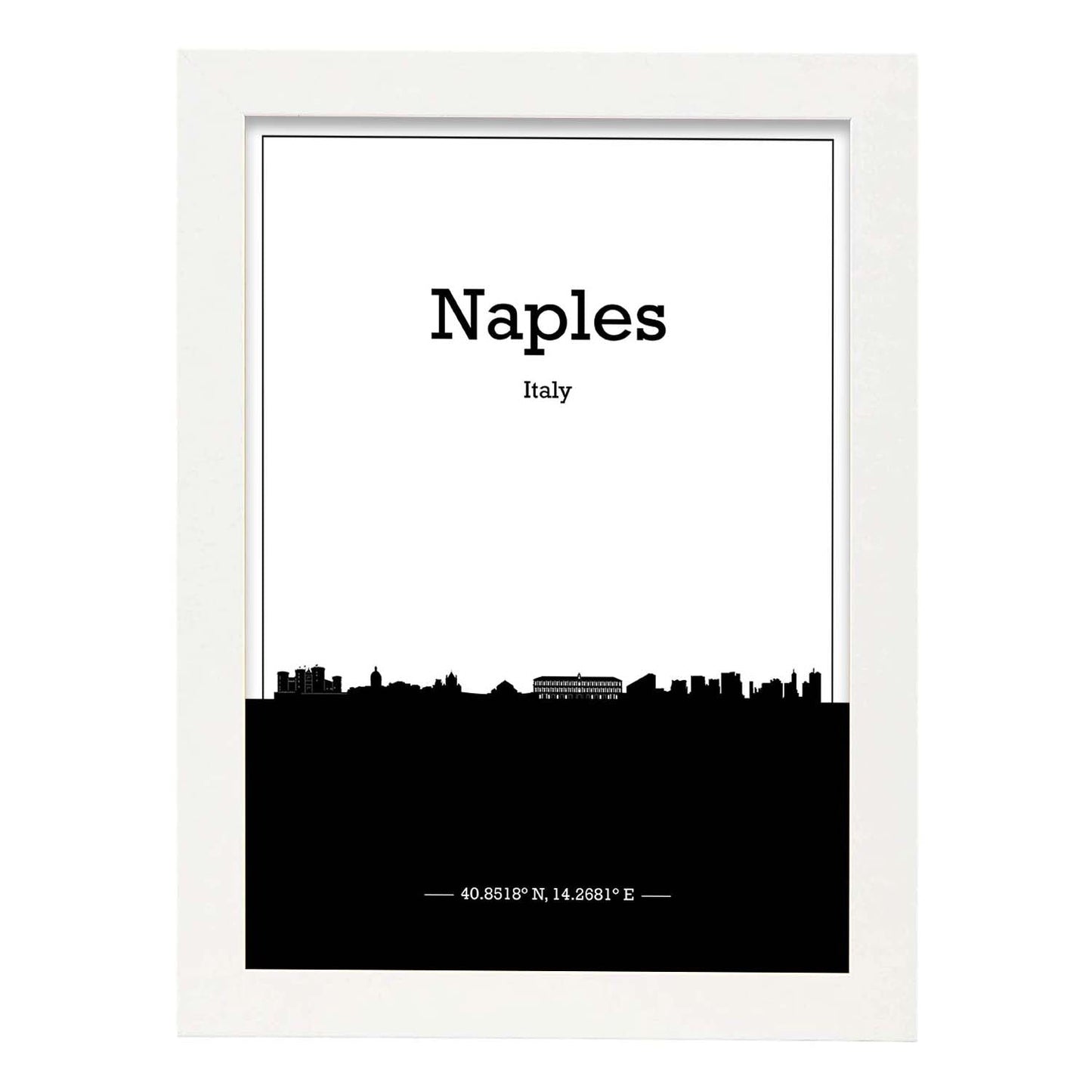 Poster con mapa de Naples - Italia. Láminas con Skyline de ciudades de Italia con sombra negra.-Artwork-Nacnic-A3-Marco Blanco-Nacnic Estudio SL