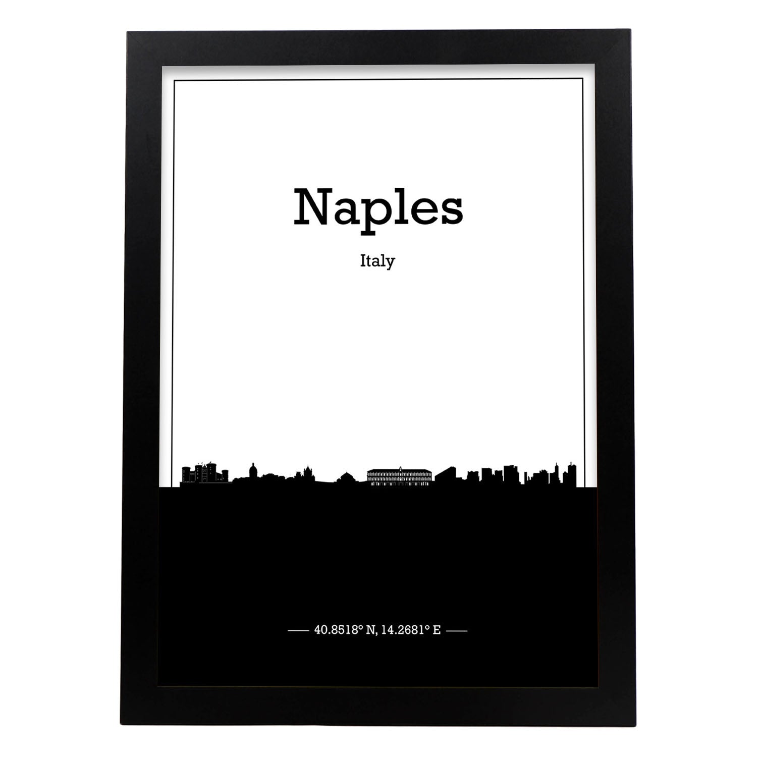 Poster con mapa de Naples - Italia. Láminas con Skyline de ciudades de Italia con sombra negra.-Artwork-Nacnic-A3-Marco Negro-Nacnic Estudio SL