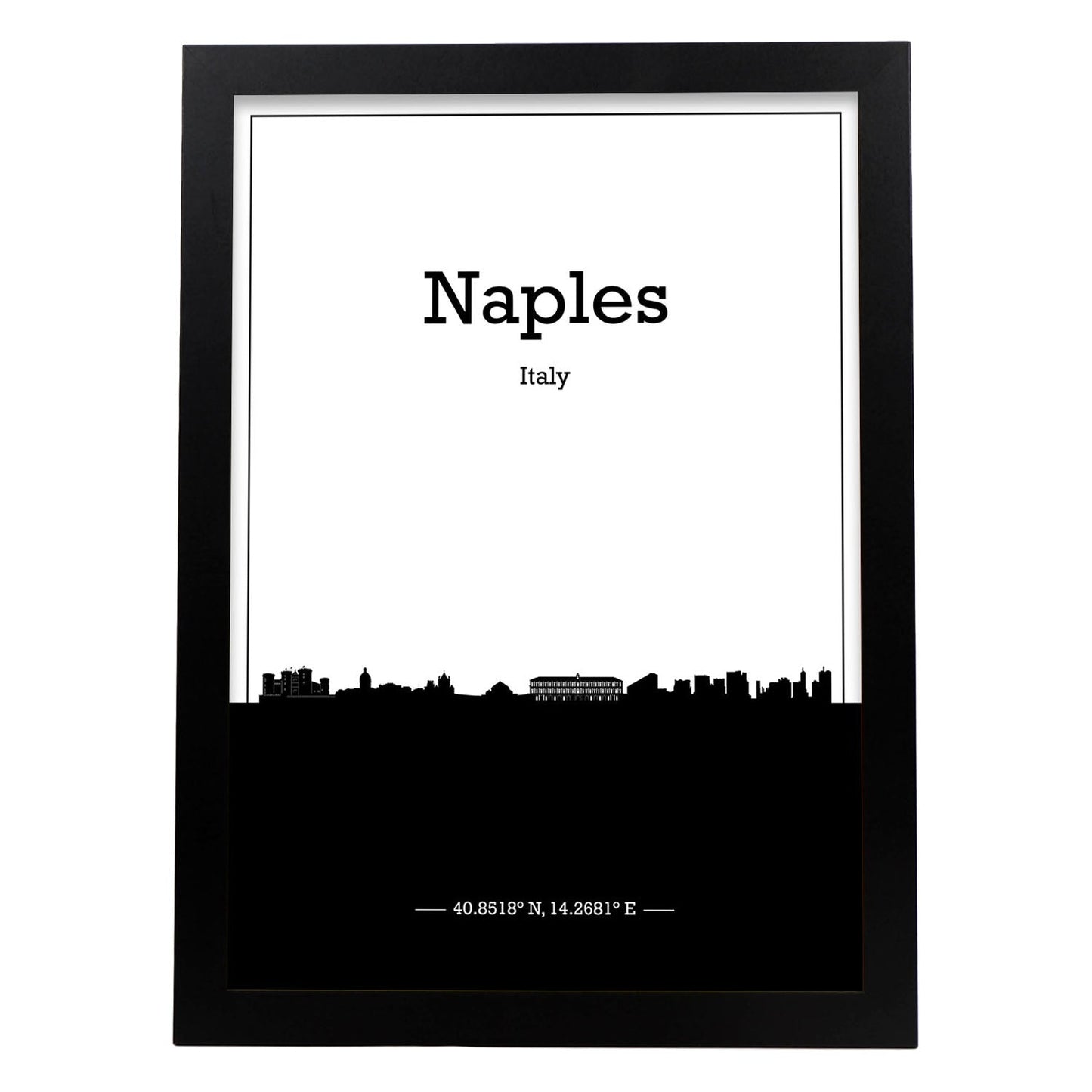 Poster con mapa de Naples - Italia. Láminas con Skyline de ciudades de Italia con sombra negra.-Artwork-Nacnic-A4-Marco Negro-Nacnic Estudio SL