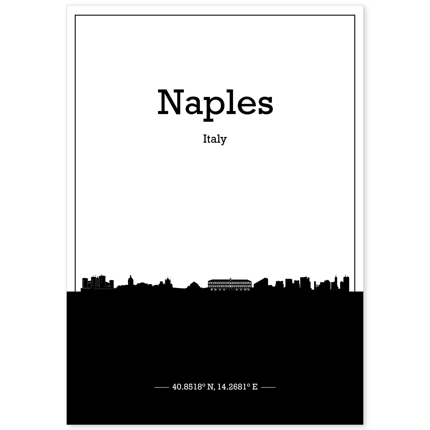 Poster con mapa de Naples - Italia. Láminas con Skyline de ciudades de Italia con sombra negra.-Artwork-Nacnic-A4-Sin marco-Nacnic Estudio SL