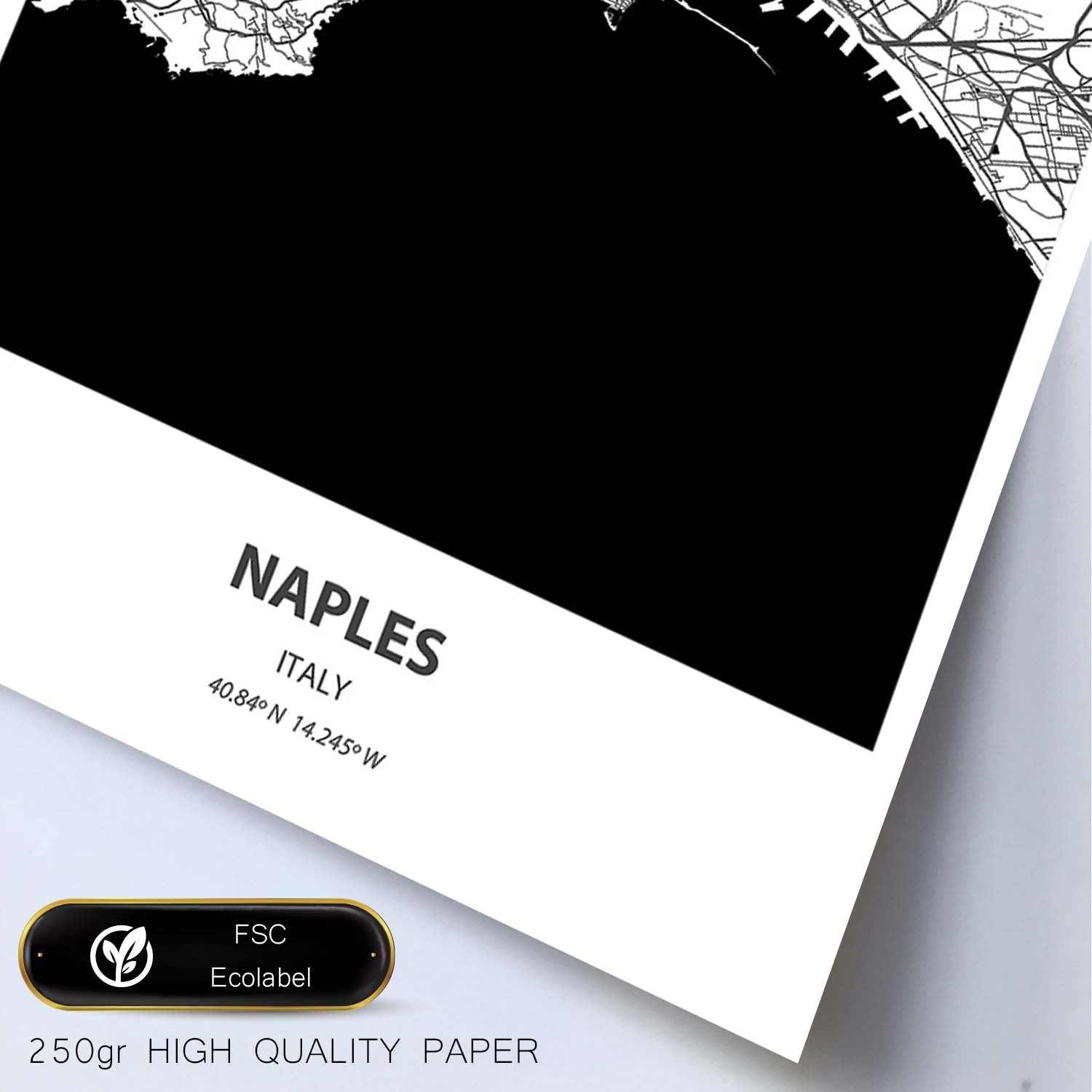 Poster con mapa de Naples - Italia. Láminas de ciudades de Italia con mares y ríos en color negro.-Artwork-Nacnic-Nacnic Estudio SL