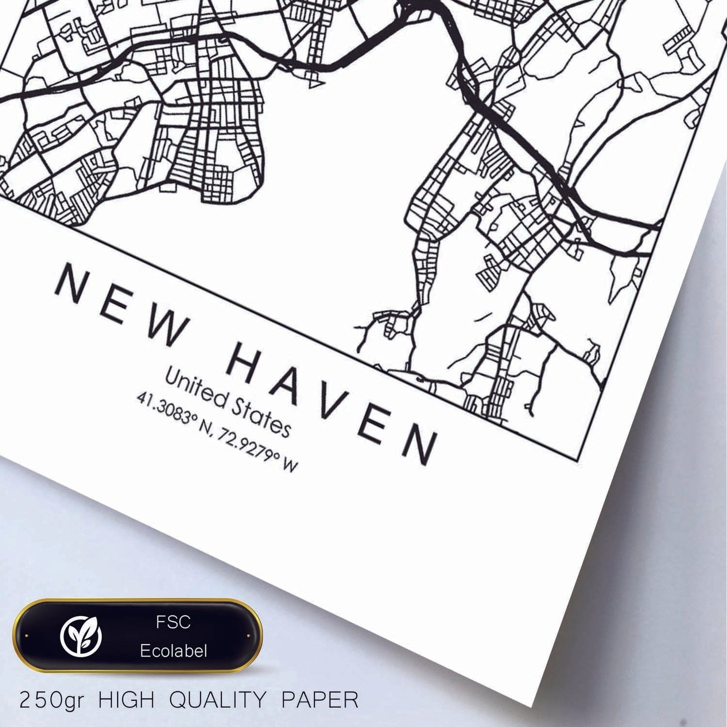 Poster con mapa de New Haven. Lámina de Estados Unidos, con imágenes de mapas y carreteras-Artwork-Nacnic-Nacnic Estudio SL