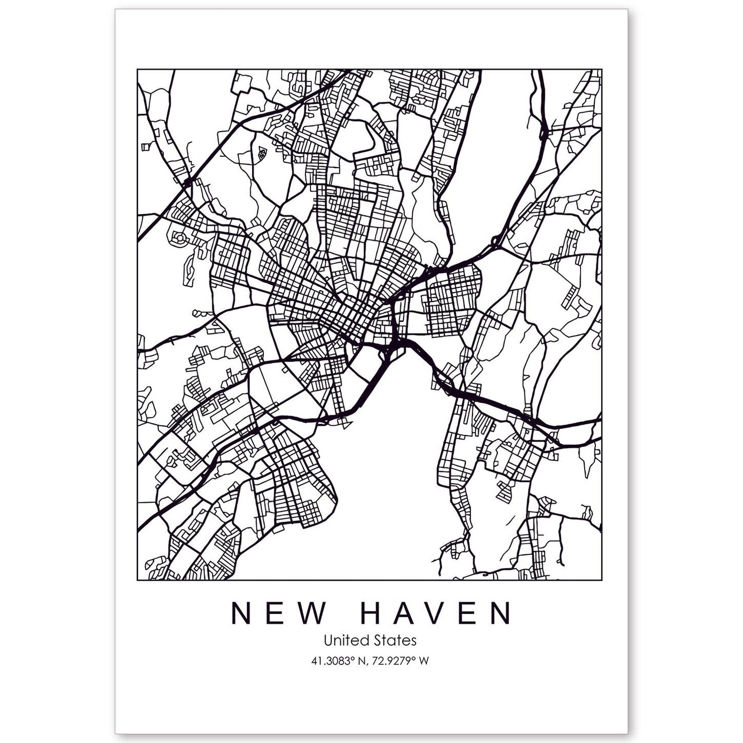 Poster con mapa de New Haven. Lámina de Estados Unidos, con imágenes de mapas y carreteras-Artwork-Nacnic-A4-Sin marco-Nacnic Estudio SL