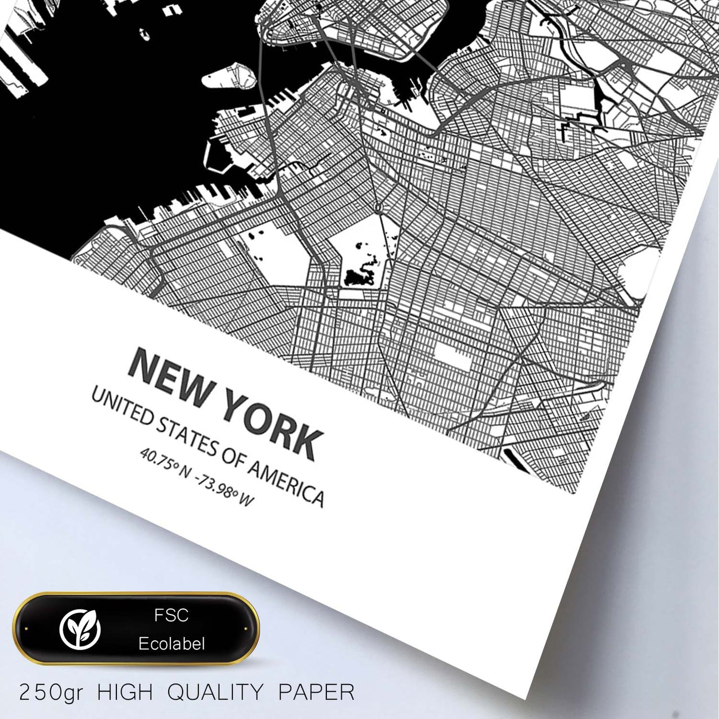 Poster con mapa de New York - USA. Láminas de ciudades de Estados Unidos con mares y ríos en color negro.-Artwork-Nacnic-Nacnic Estudio SL