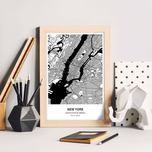 Poster con mapa de New York - USA. Láminas de ciudades de Estados Unidos con mares y ríos en color negro.-Artwork-Nacnic-Nacnic Estudio SL