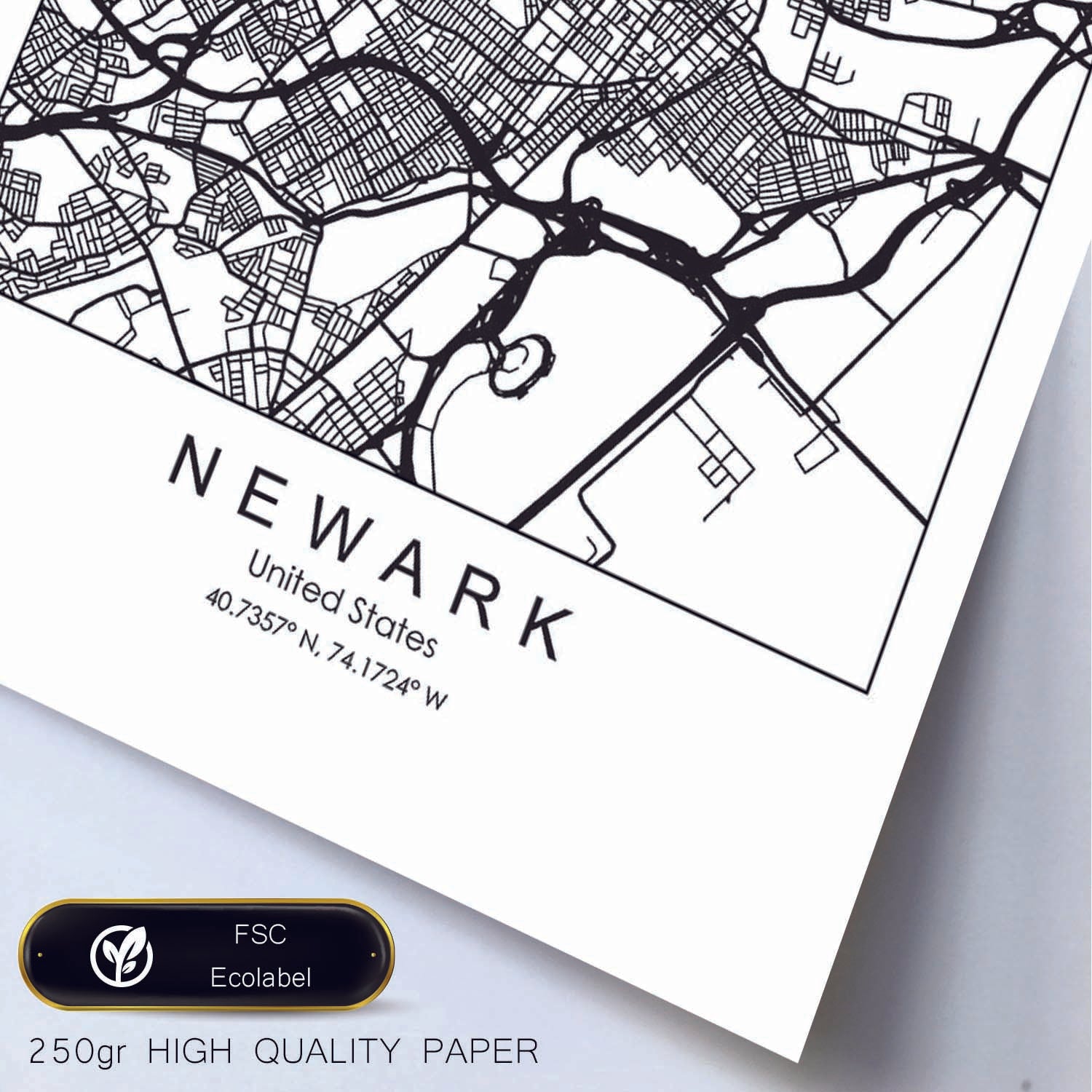 Poster con mapa de Newark. Lámina de Estados Unidos, con imágenes de mapas y carreteras-Artwork-Nacnic-Nacnic Estudio SL