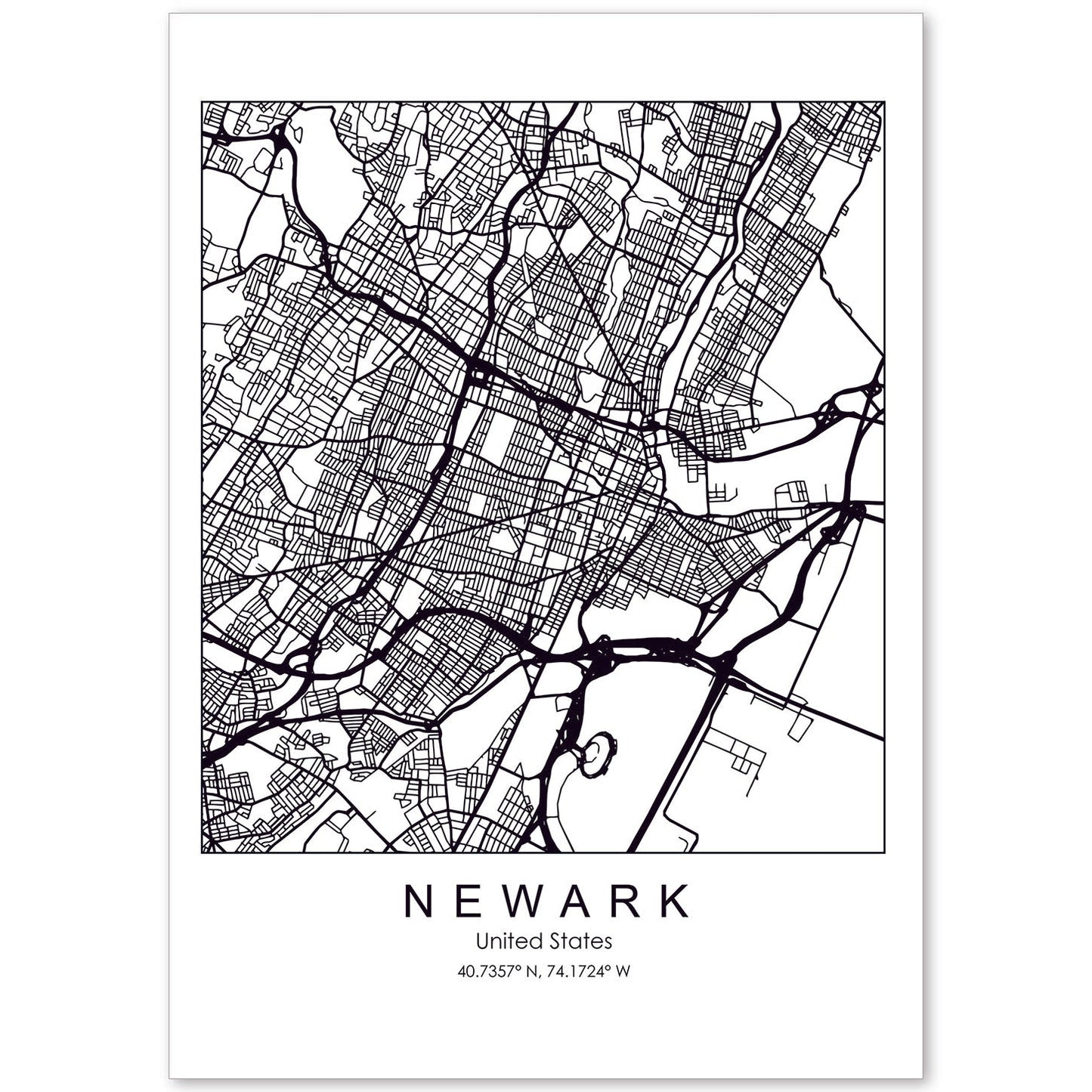Poster con mapa de Newark. Lámina de Estados Unidos, con imágenes de mapas y carreteras-Artwork-Nacnic-A4-Sin marco-Nacnic Estudio SL