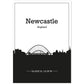 Poster con mapa de Newcastle - Inglaterra. Láminas con Skyline de ciudades de Inglaterra e Irlanda con sombra negra.-Artwork-Nacnic-A4-Sin marco-Nacnic Estudio SL