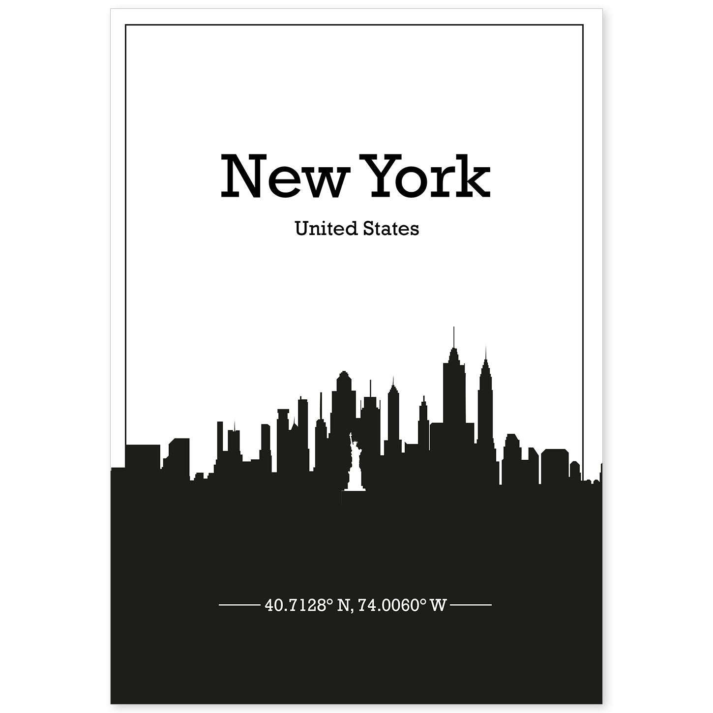 Poster con mapa de Newyork - USA. Láminas con Skyline de ciudades de Estados Unidos, Canada, Mexico con sombra negra.-Artwork-Nacnic-A4-Sin marco-Nacnic Estudio SL