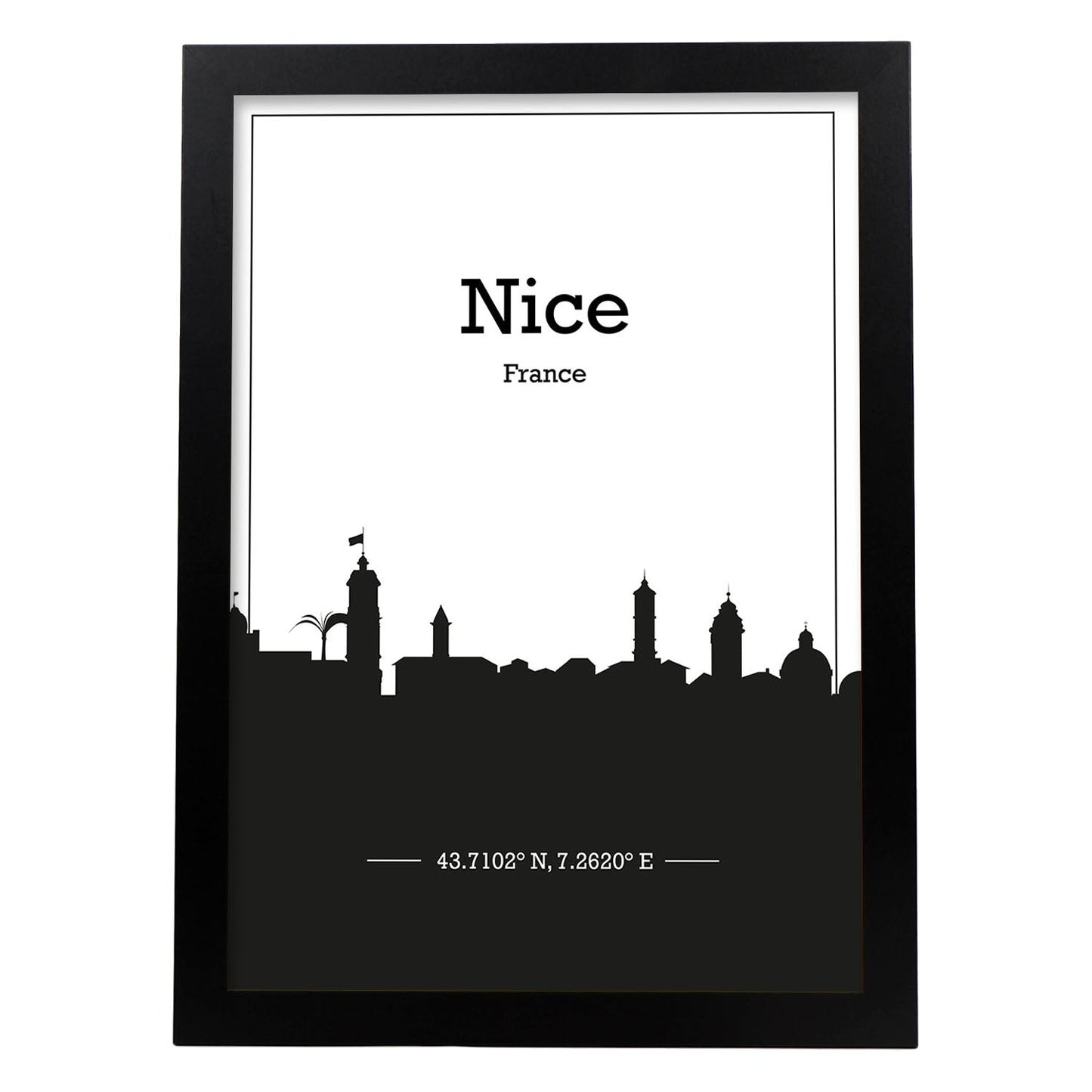 Poster con mapa de Nice - Francia. Láminas con Skyline de ciudades de Francia con sombra negra.-Artwork-Nacnic-A3-Marco Negro-Nacnic Estudio SL