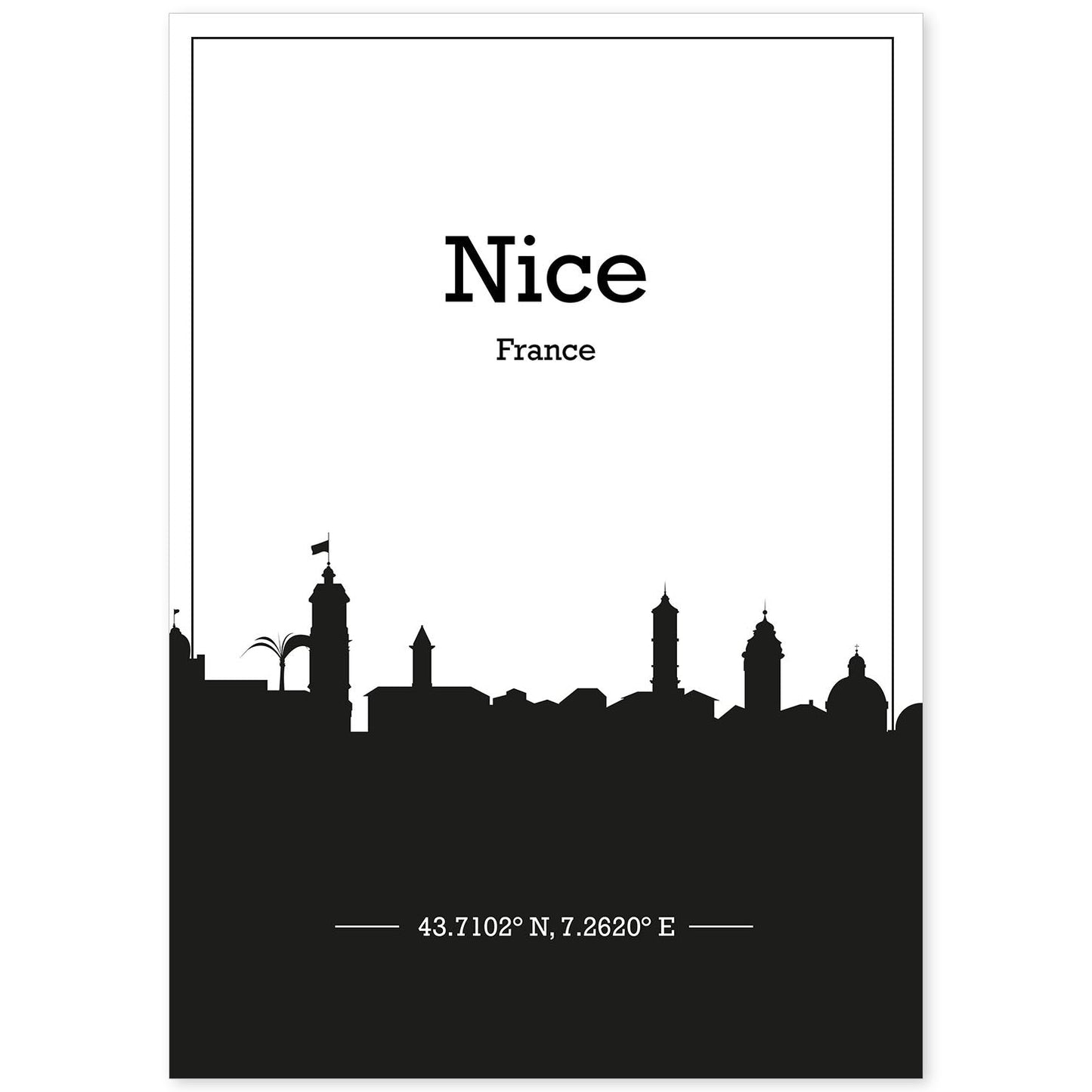 Poster con mapa de Nice - Francia. Láminas con Skyline de ciudades de Francia con sombra negra.-Artwork-Nacnic-A4-Sin marco-Nacnic Estudio SL