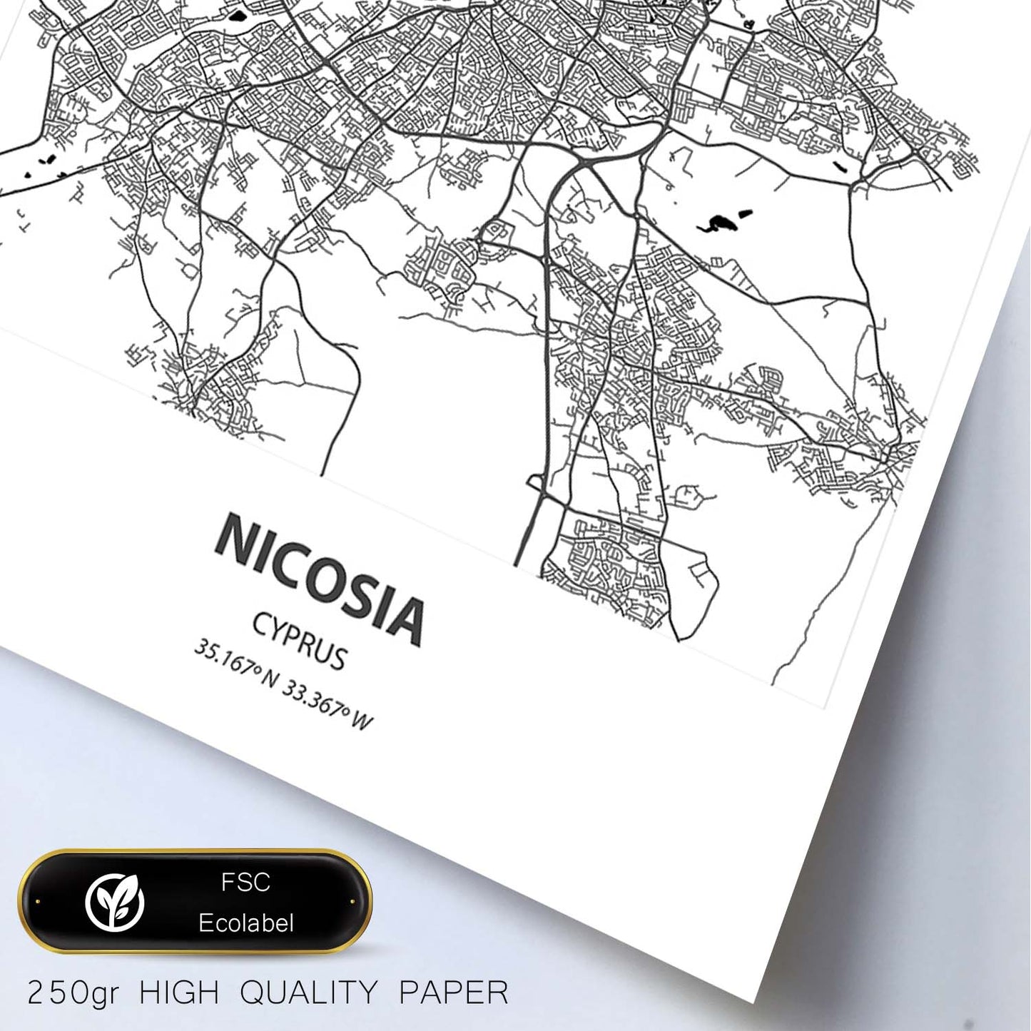 Poster con mapa de Nicosia - Chipre. Láminas de ciudades de Europa con mares y ríos en color negro.-Artwork-Nacnic-Nacnic Estudio SL