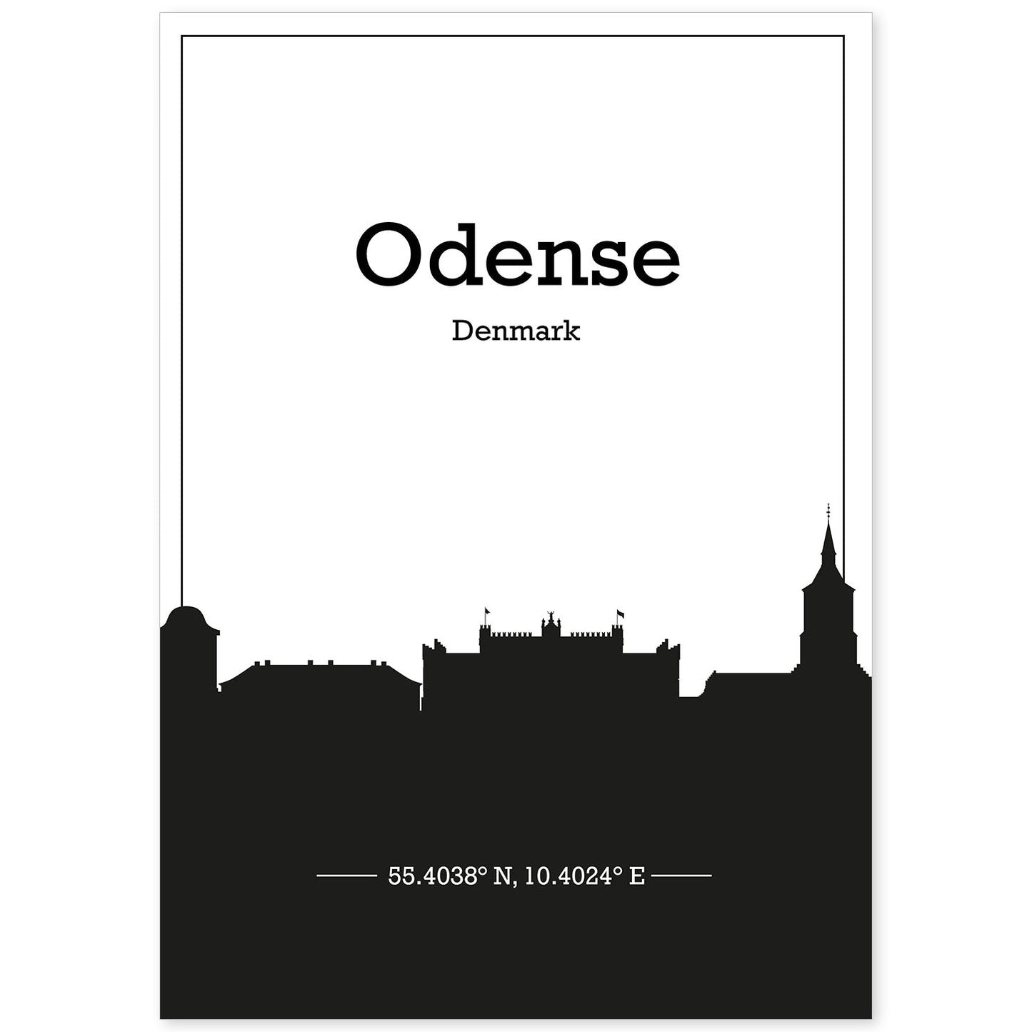 Poster con mapa de Odense - Dinamarca. Láminas con Skyline de ciudades del norte de Europa con sombra negra.-Artwork-Nacnic-A4-Sin marco-Nacnic Estudio SL