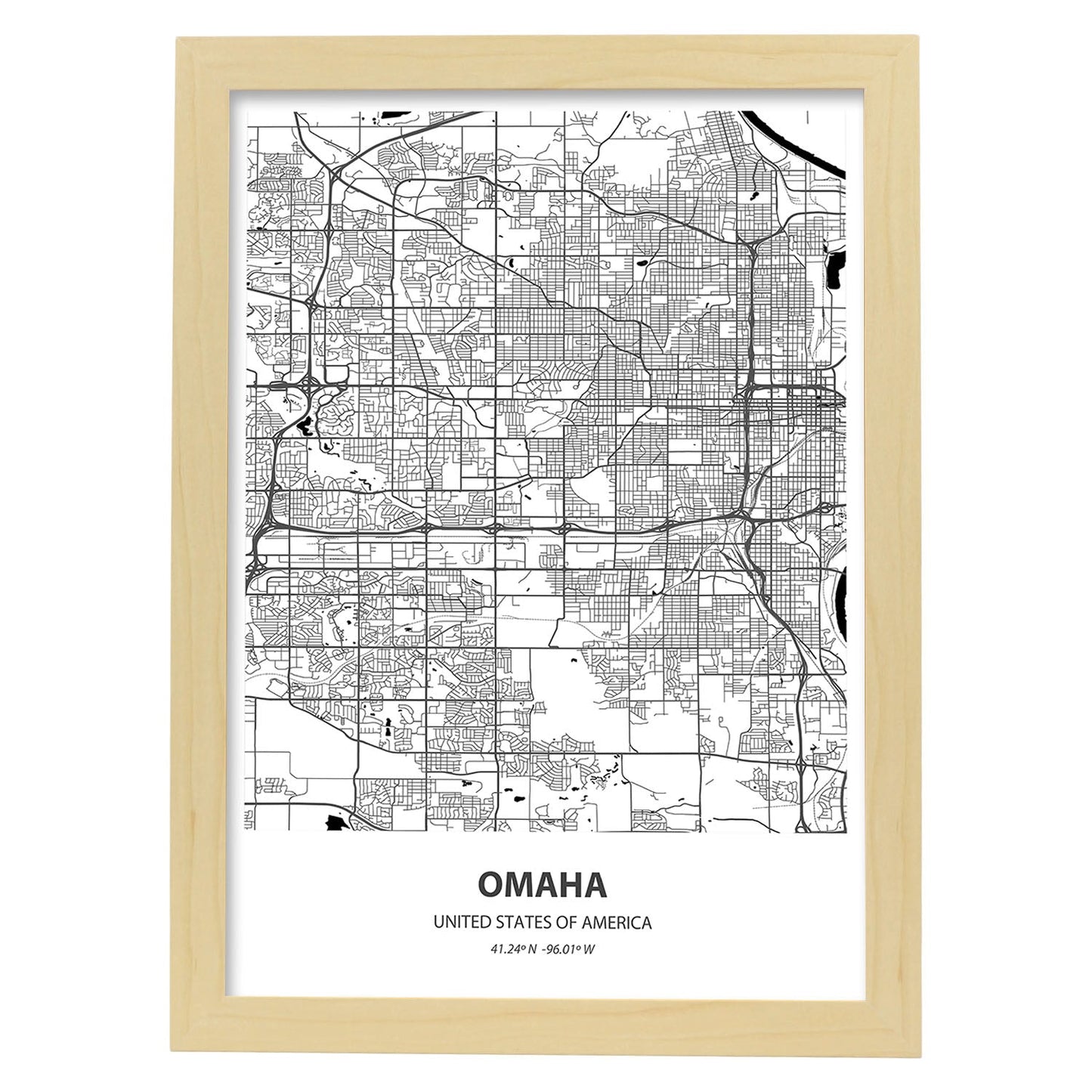 Poster con mapa de Oklahoma City - USA. Láminas de ciudades de Estados Unidos con mares y ríos en color negro.-Artwork-Nacnic-A3-Marco Madera clara-Nacnic Estudio SL