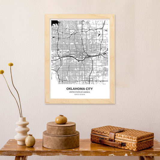 Poster con mapa de Oklahoma City - USA. Láminas de ciudades de Estados Unidos con mares y ríos en color negro.-Artwork-Nacnic-Nacnic Estudio SL